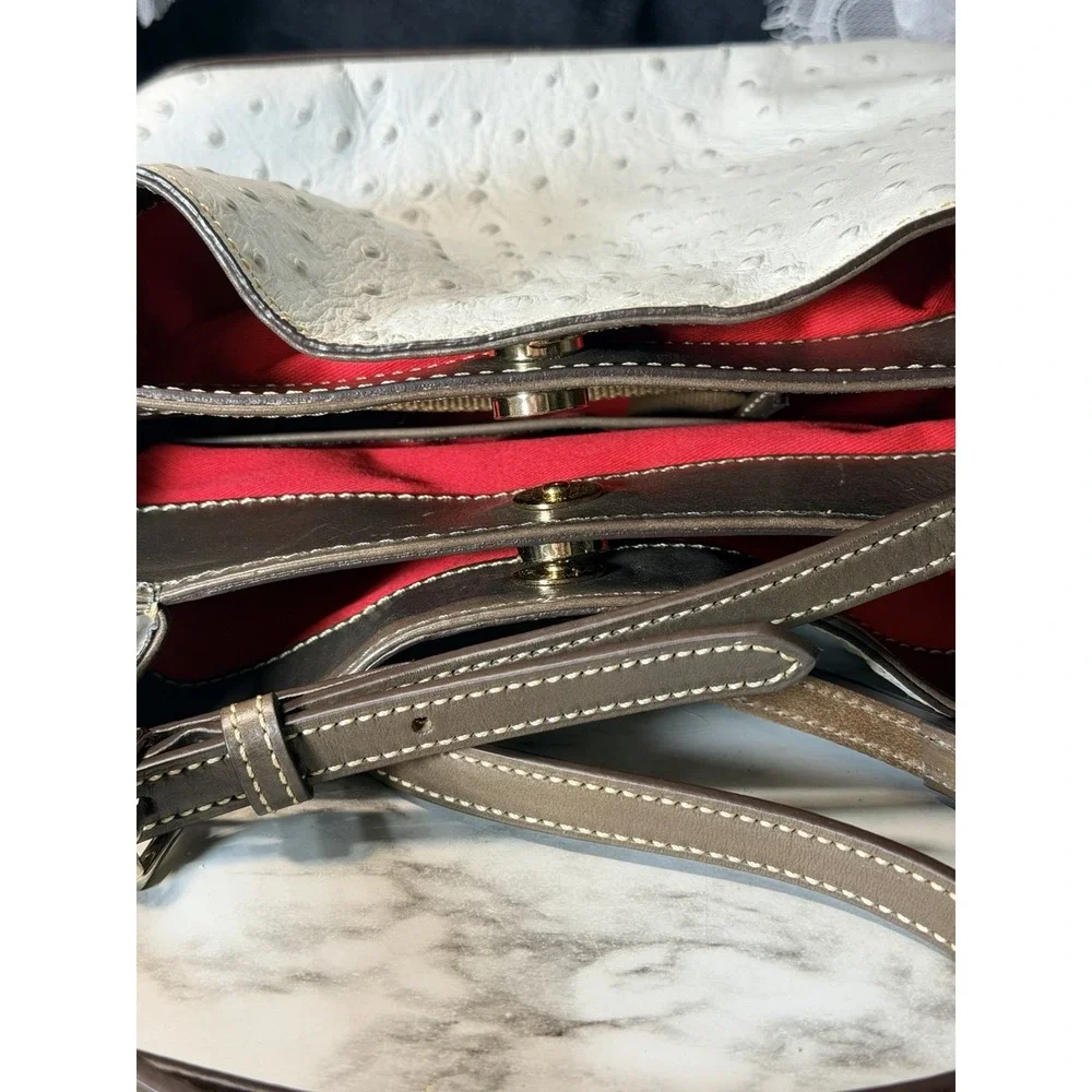 Dooney & Bourke Ostrich Embossed Leather Satchel Crossbody Gray Bag (A2961)
